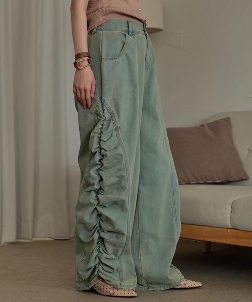 gathered curve denim pants / ギャザーカーブデニムパンツ（デニム