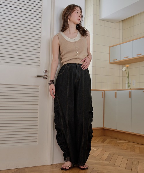 gathered curve denim pants / ギャザーカーブデニムパンツ（デニム
