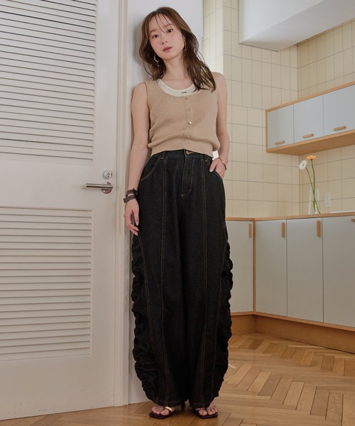 gathered curve denim pants / ギャザーカーブデニムパンツ（デニム