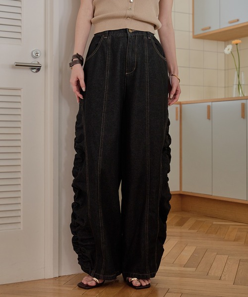 gathered curve denim pants / ギャザーカーブデニムパンツ（デニム