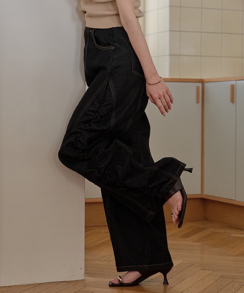 gathered curve denim pants / ギャザーカーブデニムパンツ（デニム