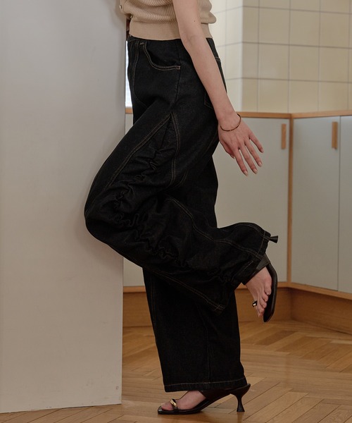gathered curve denim pants / ギャザーカーブデニムパンツ（デニム