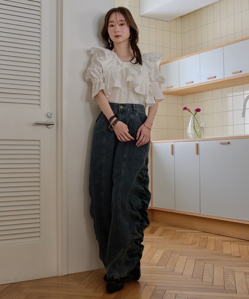 gathered curve denim pants / ギャザーカーブデニムパンツ（デニム