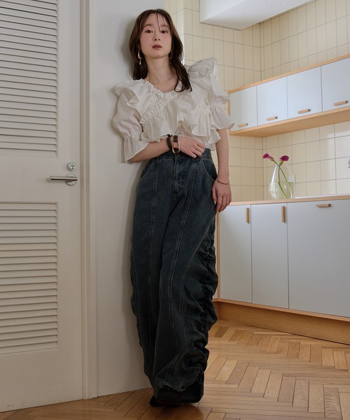 gathered curve denim pants / ギャザーカーブデニムパンツ（デニム