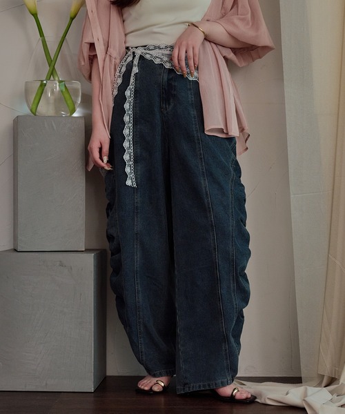 gathered curve denim pants / ギャザーカーブデニムパンツ（デニム