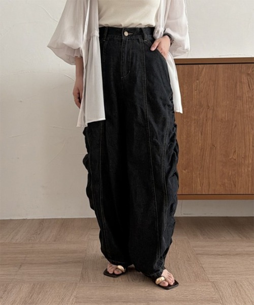 gathered curve denim pants / ギャザーカーブデニムパンツ（デニム