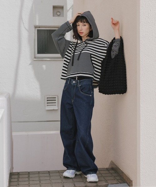 MILLER(ミラー)の「R.P.miller/ミラー 切り替えボーダーダブルジップパーカー 秋 秋服 2026年秋冬 スウェット トレーナー(パーカー・レディース・ブラック/イエロー・FREE)」の19枚目の写真