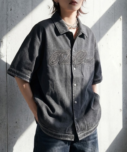FUBU( フブ)の「【FUBU/フブ】DENIM WARM UP SHIRTS/デニムウォームアップシャツ(シャツ/ブラウス・メンズ・ライトブルー/ブラック・XL/M/L)」の5枚目の写真