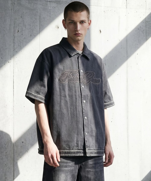 FUBU( フブ)の「【FUBU/フブ】DENIM WARM UP SHIRTS/デニムウォームアップシャツ(シャツ/ブラウス・メンズ・ライトブルー/ブラック・XL/M/L)」の6枚目の写真
