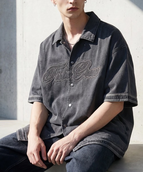 FUBU( フブ)の「【FUBU/フブ】DENIM WARM UP SHIRTS/デニムウォームアップシャツ(シャツ/ブラウス・メンズ・ライトブルー/ブラック・XL/M/L)」の7枚目の写真
