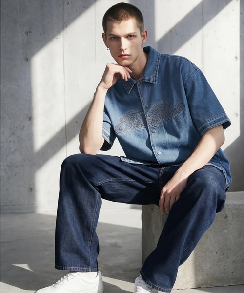 FUBU( フブ)の「【FUBU/フブ】DENIM WARM UP SHIRTS/デニムウォームアップシャツ(シャツ/ブラウス・メンズ・ライトブルー/ブラック・XL/M/L)」の8枚目の写真