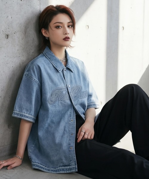 FUBU( フブ)の「【FUBU/フブ】DENIM WARM UP SHIRTS/デニムウォームアップシャツ(シャツ/ブラウス・メンズ・ライトブルー/ブラック・XL/M/L)」の11枚目の写真