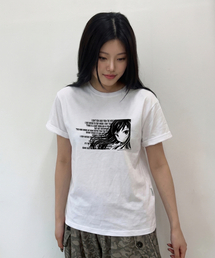 フレームガールプリントオーバーサイズ半袖Tシャツホワイト