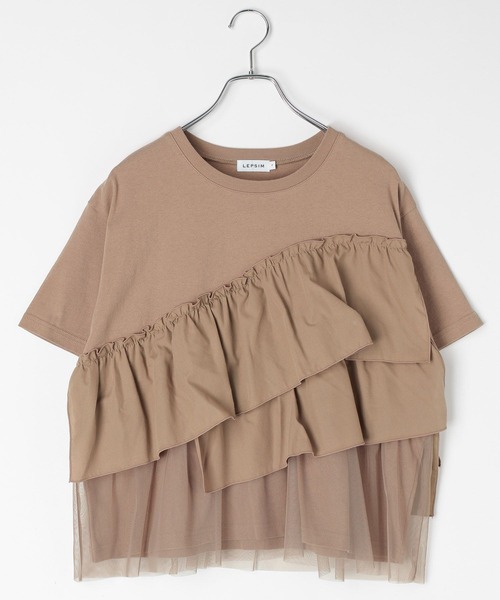 LEPSIM（レプシィム）の「異素材フリルドッキングT2　667510（Tシャツ/カットソー・レディース・カーキブラウン/ブラック/オフホワイト/ブルーグレー・FREE）」の4枚目の写真