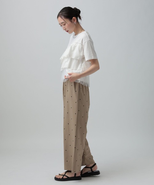 LEPSIM（レプシィム）の「異素材フリルドッキングT2　667510（Tシャツ/カットソー・レディース・カーキブラウン/ブラック/オフホワイト/ブルーグレー・FREE）」の21枚目の写真