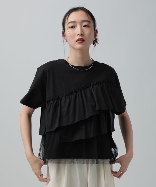 LEPSIM（レプシィム）の「異素材フリルドッキングT2　667510（Tシャツ/カットソー・レディース・カーキブラウン/ブラック/オフホワイト/ブルーグレー・FREE）」の20枚目の写真