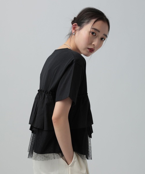 LEPSIM（レプシィム）の「異素材フリルドッキングT2　667510（Tシャツ/カットソー・レディース・カーキブラウン/ブラック/オフホワイト/ブルーグレー・FREE）」の18枚目の写真