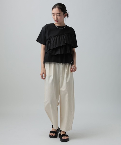 LEPSIM（レプシィム）の「異素材フリルドッキングT2　667510（Tシャツ/カットソー・レディース・カーキブラウン/ブラック/オフホワイト/ブルーグレー・FREE）」の17枚目の写真