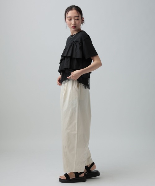 LEPSIM（レプシィム）の「異素材フリルドッキングT2　667510（Tシャツ/カットソー・レディース・カーキブラウン/ブラック/オフホワイト/ブルーグレー・FREE）」の16枚目の写真