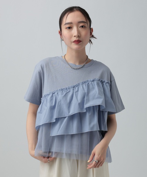 LEPSIM（レプシィム）の「異素材フリルドッキングT2　667510（Tシャツ/カットソー・レディース・カーキブラウン/ブラック/オフホワイト/ブルーグレー・FREE）」の14枚目の写真