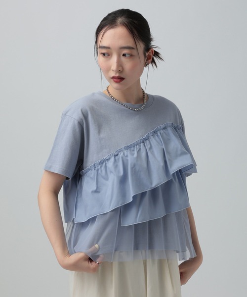 LEPSIM（レプシィム）の「異素材フリルドッキングT2　667510（Tシャツ/カットソー・レディース・カーキブラウン/ブラック/オフホワイト/ブルーグレー・FREE）」の13枚目の写真