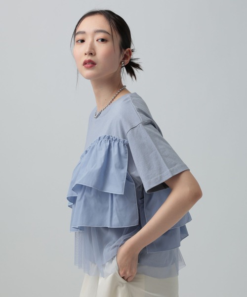 LEPSIM（レプシィム）の「異素材フリルドッキングT2　667510（Tシャツ/カットソー・レディース・カーキブラウン/ブラック/オフホワイト/ブルーグレー・FREE）」の12枚目の写真