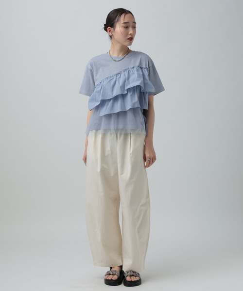 LEPSIM（レプシィム）の「異素材フリルドッキングT2　667510（Tシャツ/カットソー・レディース・カーキブラウン/ブラック/オフホワイト/ブルーグレー・FREE）」の11枚目の写真