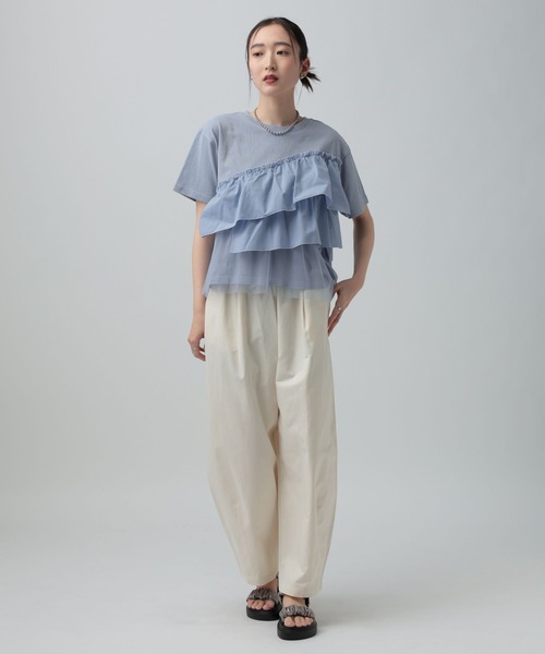 LEPSIM（レプシィム）の「異素材フリルドッキングT2　667510（Tシャツ/カットソー・レディース・カーキブラウン/ブラック/オフホワイト/ブルーグレー・FREE）」の10枚目の写真