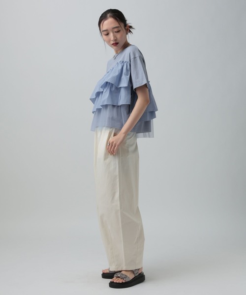 LEPSIM（レプシィム）の「異素材フリルドッキングT2　667510（Tシャツ/カットソー・レディース・カーキブラウン/ブラック/オフホワイト/ブルーグレー・FREE）」の9枚目の写真