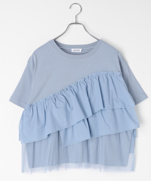 LEPSIM（レプシィム）の「異素材フリルドッキングT2　667510（Tシャツ/カットソー・レディース・カーキブラウン/ブラック/オフホワイト/ブルーグレー・FREE）」の8枚目の写真