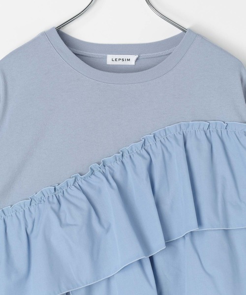 LEPSIM（レプシィム）の「異素材フリルドッキングT2　667510（Tシャツ/カットソー・レディース・カーキブラウン/ブラック/オフホワイト/ブルーグレー・FREE）」の6枚目の写真