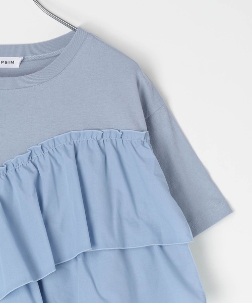 LEPSIM（レプシィム）の「異素材フリルドッキングT2　667510（Tシャツ/カットソー・レディース・カーキブラウン/ブラック/オフホワイト/ブルーグレー・FREE）」の5枚目の写真