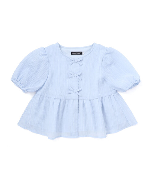 BeBe(ベベ)の「フロント3連リボンペプラムブラウス(100~150cm)(シャツ/ブラウス・キッズ・ブルー/ホワイト・120cm/150cm/130cm/140cm/110cm)」の2枚目の写真