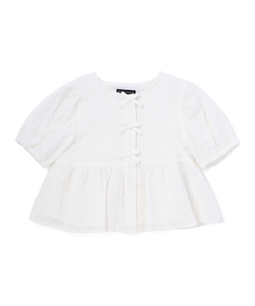 BeBe(ベベ)の「フロント3連リボンペプラムブラウス(100~150cm)(シャツ/ブラウス・キッズ・ブルー/ホワイト・120cm/150cm/130cm/140cm/110cm)」の5枚目の写真