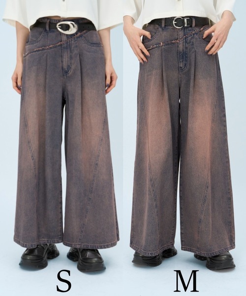 HARE(ハレ)の「【S/M 2サイズ展開】クロスダブルアソートカコウデニムパンツ(HARE)(デニムパンツ・レディース・ライトブルー/ブラック/ピンク/ベージュ/パープル・MEDIUM/SMALL)」の1枚目の写真