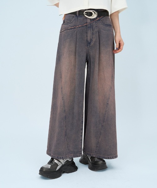 HARE(ハレ)の「【S/M 2サイズ展開】クロスダブルアソートカコウデニムパンツ(HARE)(デニムパンツ・レディース・ライトブルー/ブラック/ピンク/ベージュ/パープル・MEDIUM/SMALL)」の8枚目の写真