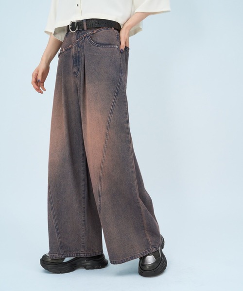 HARE(ハレ)の「【S/M 2サイズ展開】クロスダブルアソートカコウデニムパンツ(HARE)(デニムパンツ・レディース・ライトブルー/ブラック/ピンク/ベージュ/パープル・MEDIUM/SMALL)」の9枚目の写真