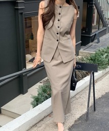 シングルブレストベストトップススカートセットアップ