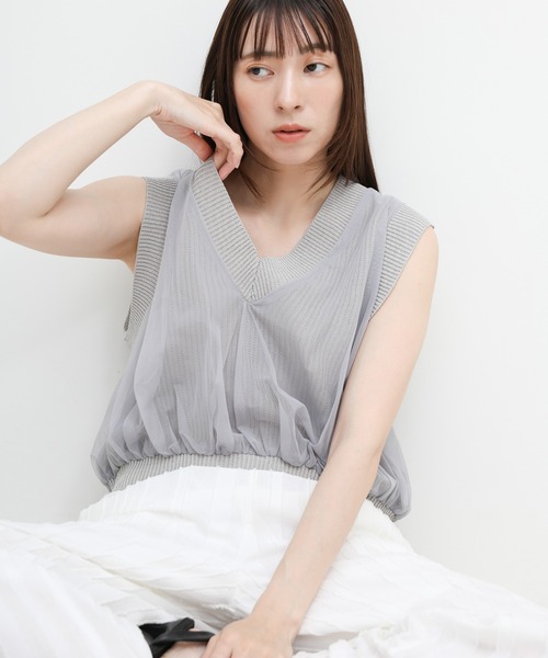 select MOCA(セレクトモカ)の「リネンタッチチュールドッキングベスト(ベスト・レディース・グレー/ブラック/アイボリー・FREE)」の16枚目の写真