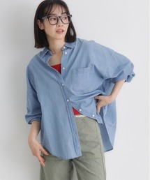 Right-on | 【HONEYSUCKLE ROSE】シアーデニムビッグシャツ (オーバーサイズ / 羽織り / 体型カバー / ラウンドヘム)(シャツ/ブラウス)