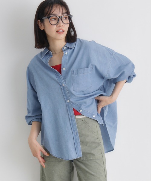 うさとの服　ふんわり藍色シャツ HONEYSUCKLE ROSE】シアーデニムビッグシャツ (オーバーサイズ