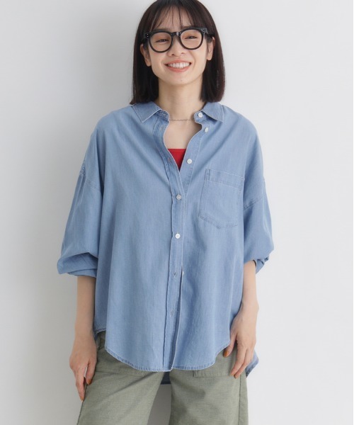 Right-on(ライトオン)の「シアーデニムビッグシャツ(シャツ/ブラウス・レディース・ライトインディゴブルー/ダークインディゴブルー・L/S/M)」の18枚目の写真