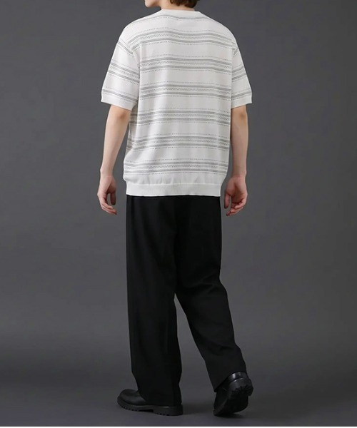 revertical(リバーティカル)の「透かし編みボーダーニット半袖Tシャツ/サマーニット ルーズシルエット(Tシャツ/カットソー・メンズ・ブラック/ホワイト/グリーン・LARGE/MEDIUM)」の7枚目の写真