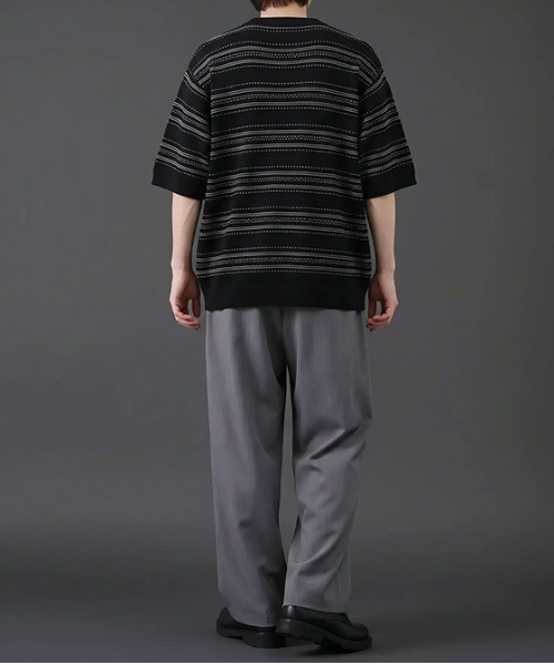 revertical(リバーティカル)の「透かし編みボーダーニット半袖Tシャツ/サマーニット ルーズシルエット(Tシャツ/カットソー・メンズ・ブラック/ホワイト/グリーン・LARGE/MEDIUM)」の13枚目の写真
