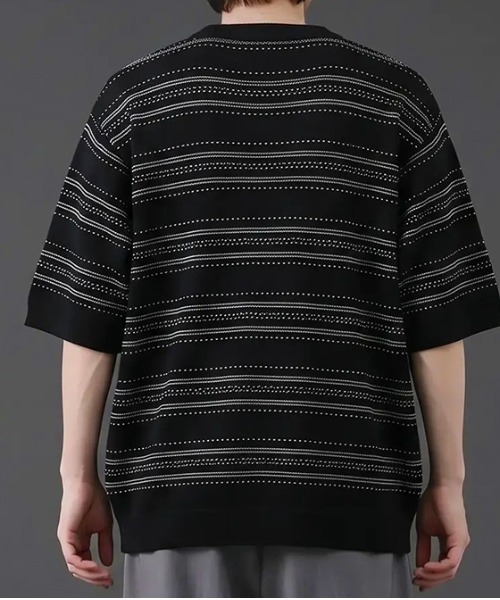 revertical(リバーティカル)の「透かし編みボーダーニット半袖Tシャツ/サマーニット ルーズシルエット(Tシャツ/カットソー・メンズ・ブラック/ホワイト/グリーン・LARGE/MEDIUM)」の10枚目の写真