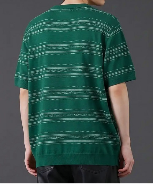 revertical(リバーティカル)の「透かし編みボーダーニット半袖Tシャツ/サマーニット ルーズシルエット(Tシャツ/カットソー・メンズ・ブラック/ホワイト/グリーン・LARGE/MEDIUM)」の15枚目の写真