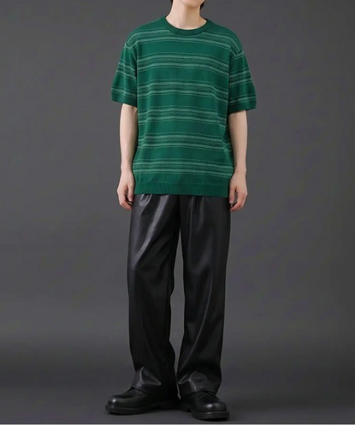revertical(リバーティカル)の「透かし編みボーダーニット半袖Tシャツ/サマーニット ルーズシルエット(Tシャツ/カットソー・メンズ・ブラック/ホワイト/グリーン・LARGE/MEDIUM)」の18枚目の写真