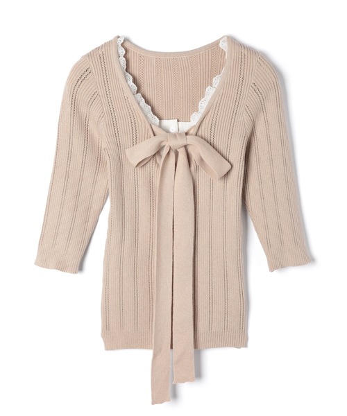 M DOLLY(エムドリー)の「Ribbon lace flora layered knit tops/リボンレースフローラ レイヤードニットトップス(ニット/セーター・レディース・ベージュ・S/M)」の9枚目の写真