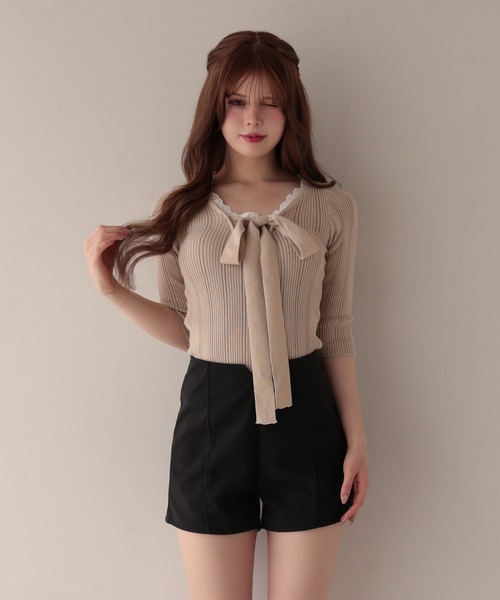 M DOLLY(エムドリー)の「Ribbon lace flora layered knit tops/リボンレースフローラ レイヤードニットトップス(ニット/セーター・レディース・ベージュ・S/M)」の3枚目の写真