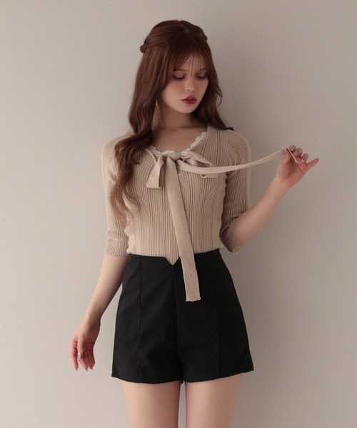 M DOLLY(エムドリー)の「Ribbon lace flora layered knit tops/リボンレースフローラ レイヤードニットトップス(ニット/セーター・レディース・ベージュ・S/M)」の4枚目の写真